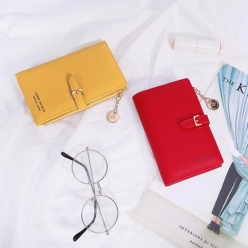 Trendy Women's Wallet Clutch PU Leather Simple Short Zipper Purse Chain Belt Buckle Female Wallets Card Holder