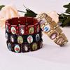 Wooden Rosary Bracelet - Elegant Religious Icon Stickers, Drip Oil Finish, Spiritual Beaded Prayer Jewelry For Devotional Wear