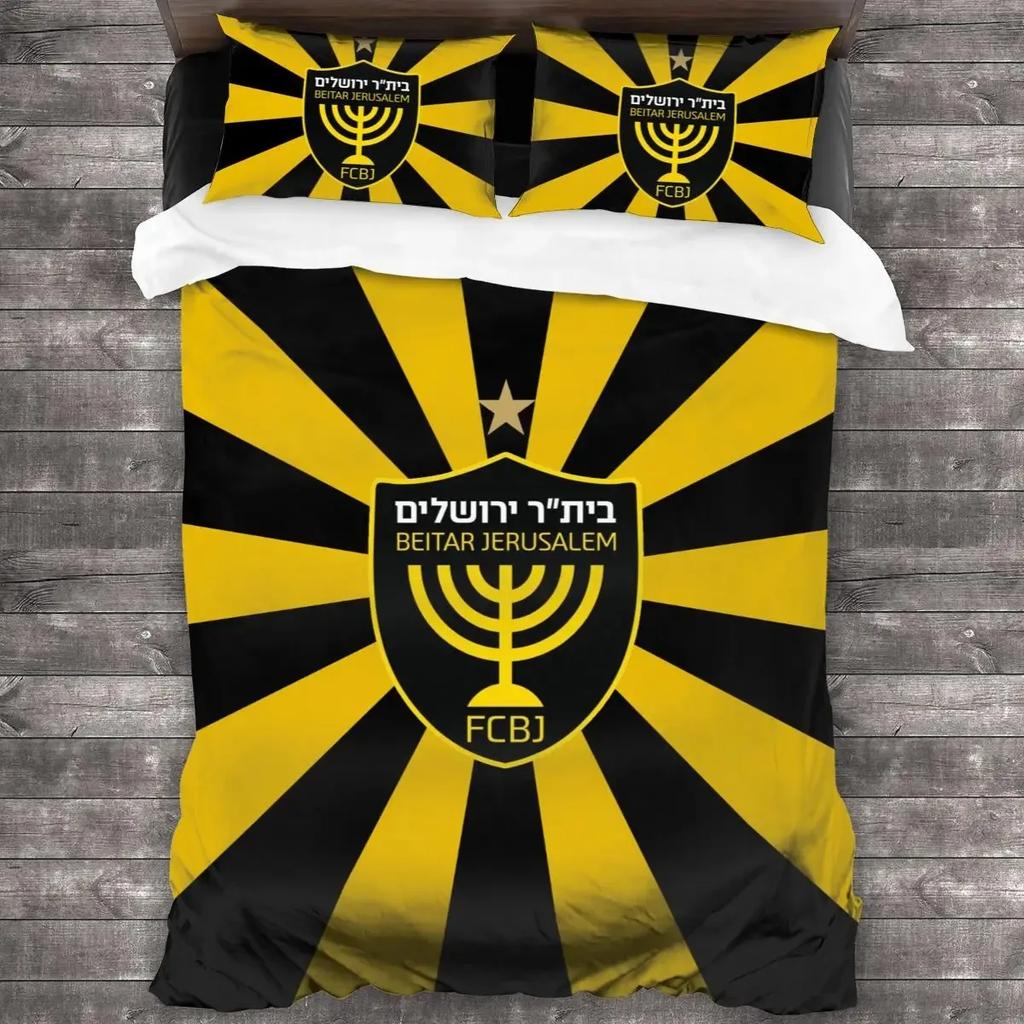 Set Biancheria da Letto in Offerta B-Beitar Gerusalemme Copripiumino Federa Squadra di Calcio 2/3pz Set per Adulti Singolo Twin Full Queen King Size