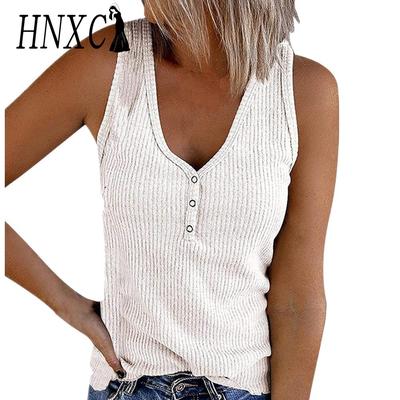 HNXC Camicette e camicie senza maniche con scollo a V, stampa tinta unita estiva casual alla moda da donna