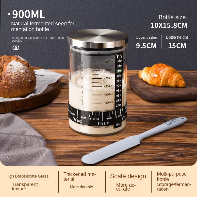 Zackoo 300/500/900ml Clear Glass Sourdough Fermentation Jar with Scale Metal Lid Reusable Dough Starter Container Food Storage