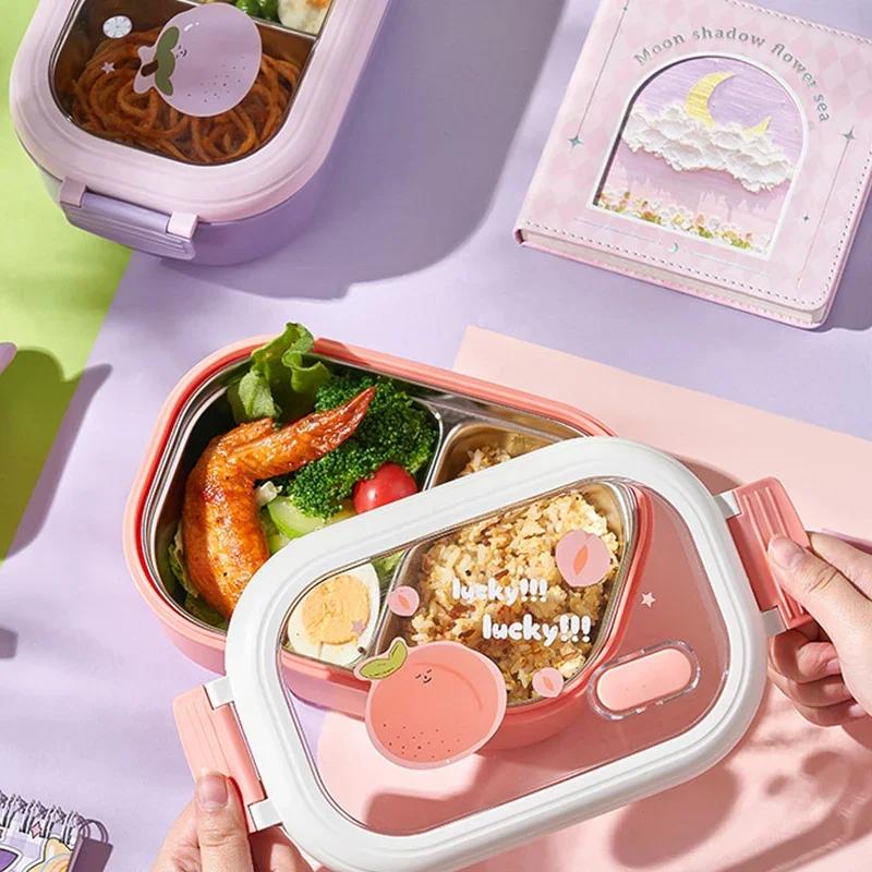 Stainless Steel Bento Lunch Box Kids School Bento Box Kids Sealed Cute Portable Food Container Separate Heatable Lunchbox