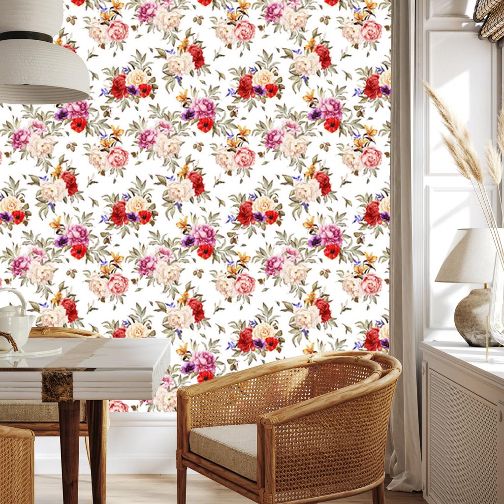 Colorful Peonies and Watercolor Wallpaper for Living Room and Bedroom 50x1000