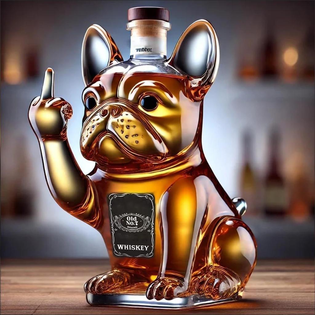 Funny French Bulldog Whiskey Bottle, Humor Novelty Decanter, Creative Gift, 250ml Clear Glass