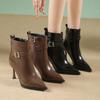 Thin heel Martin boots women's autumn and winter beautiful short boots design sense belt buckle pointed side zipper high heel boots