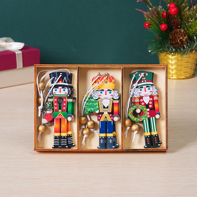 1set Wooden Nutcracker Soldier Christmas Tree Hanging Supplies Nutcracker Puppet Wooden Pendants For New Year Home Decoration