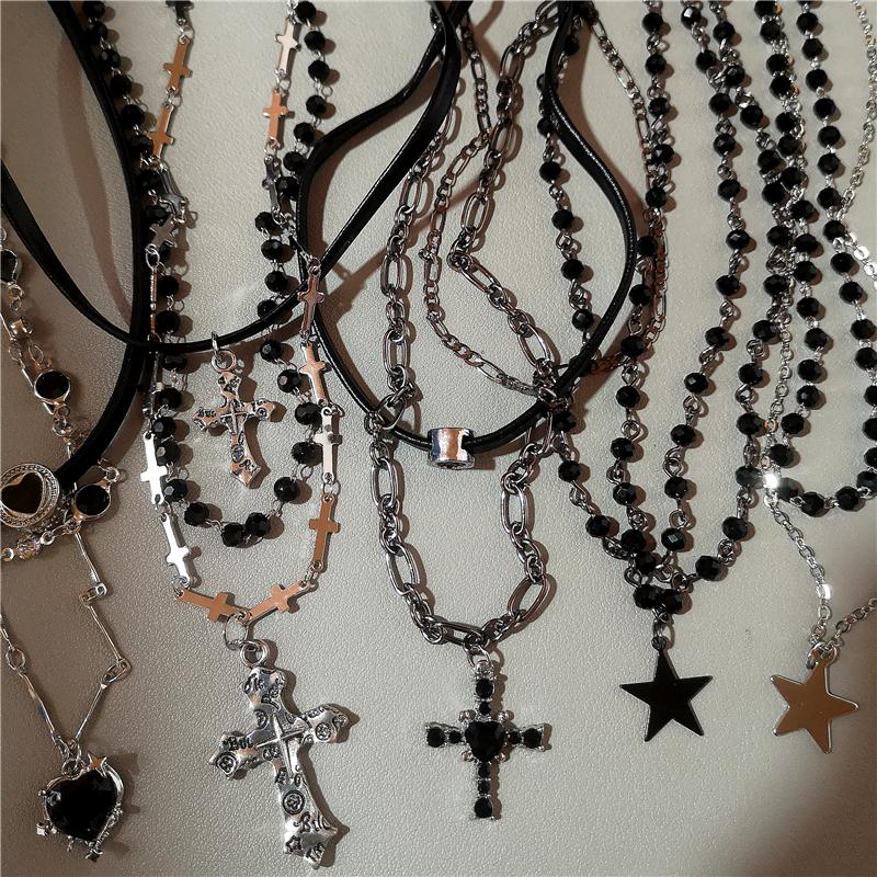 Personalized Punk Star Heart Cross Chain Double Layer Necklace For Men Women Y2K Fashion Trend Rock Party Grunge EMO Accessories