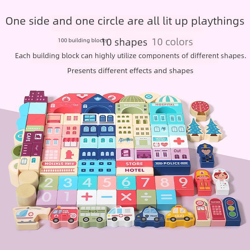 Children's Mini Castle Wooden Puzzle Blocks - City Street Scene Building Set