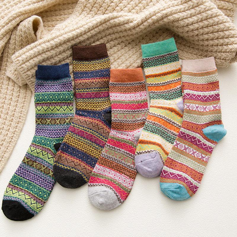 5/10 Pairs Comfortable Casual Autumn Winter Thickened Warm Rabbit Wool Socks Fashionable Versatile Short Vertical Stripe Towel Socks for Women