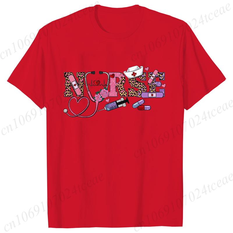 New Women T Shirt Pullover Oversize Valentines Day Love Nurse Print T-Shirt Casual Short Sleeve Women T-Shirt Nurse Tees Gifts