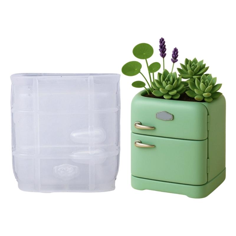 

Creative Fridge Shape Flowerpot Silicone Mold For DIY Jewelry Container Making Resin Crafts And Succulent Planters 1