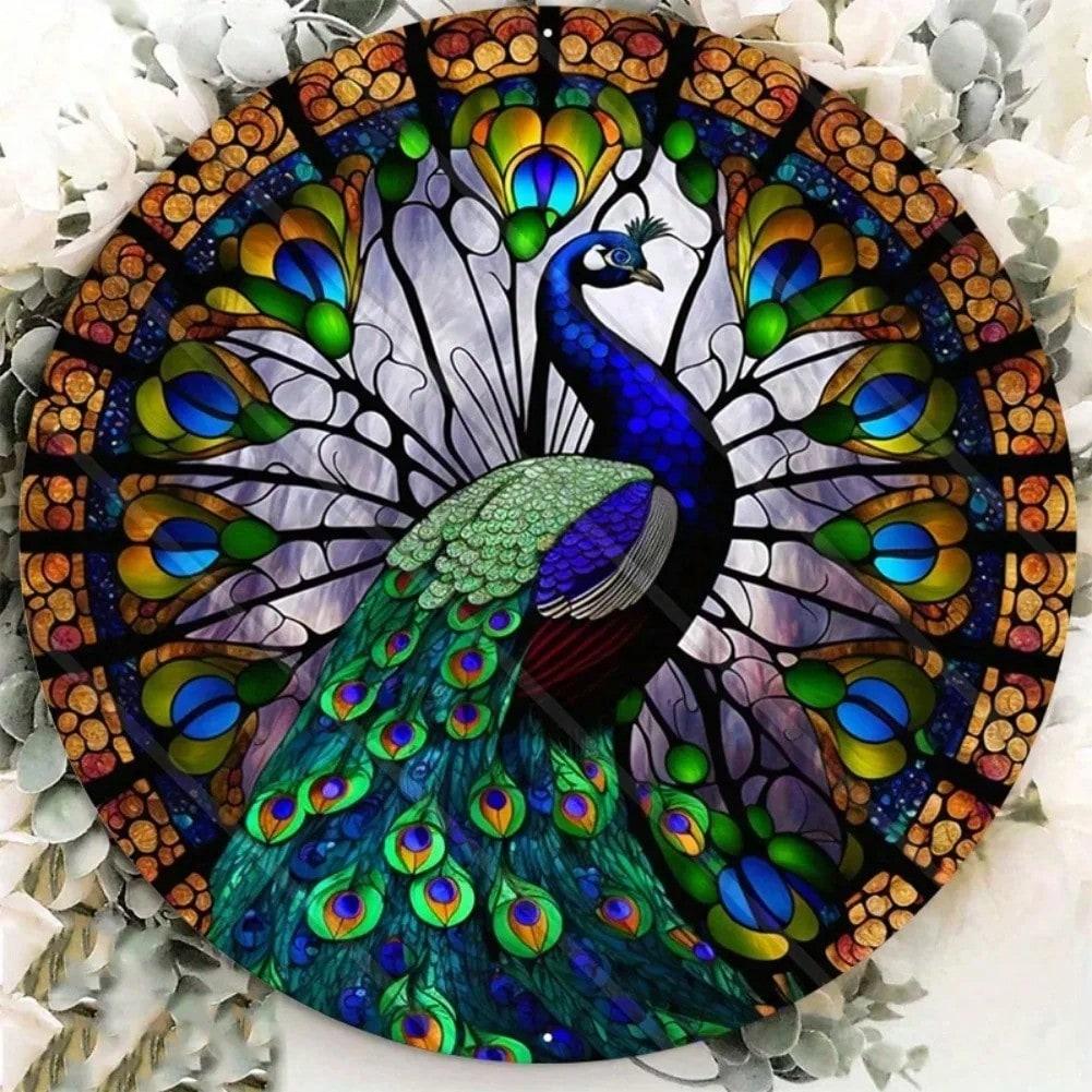 

1pc 8x8inch Faux Stained Glass Peacock Metal Sign Vintage Welcome Elegant Home Decor 20x20 разноцветный