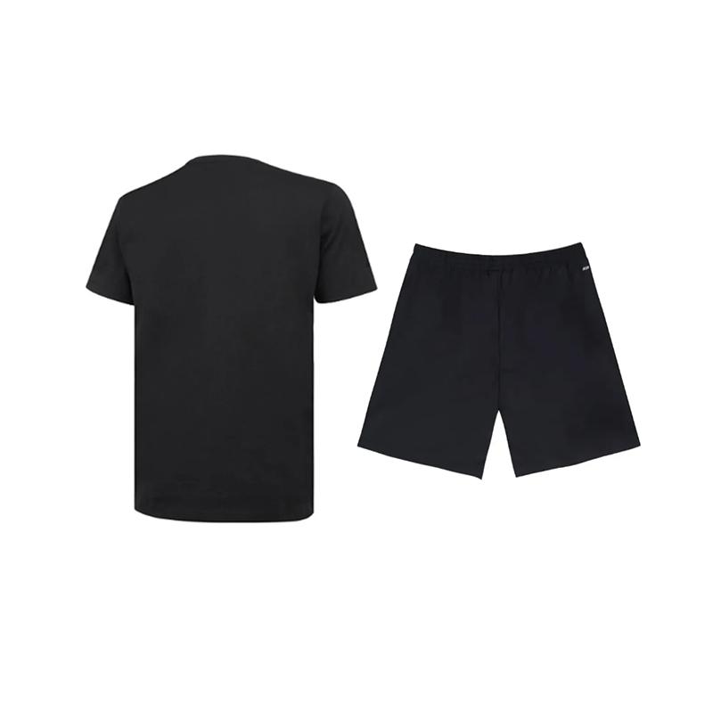 Li-Ning Plain Minimalist Comfortable Versatile Round Neck Pullover Short Sleeve T-Shirt Casual Sports Set Unisex Tops Black AHSUA49-2+YKSV147-2