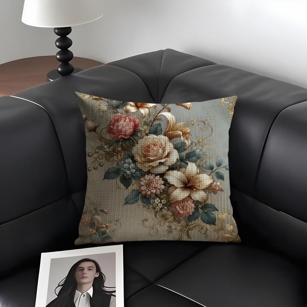 Rose Elegant Cushion Cover Natural Linen Organic Fabric DoubleSided Printing Sofa Home Decor Gift Pillow Case