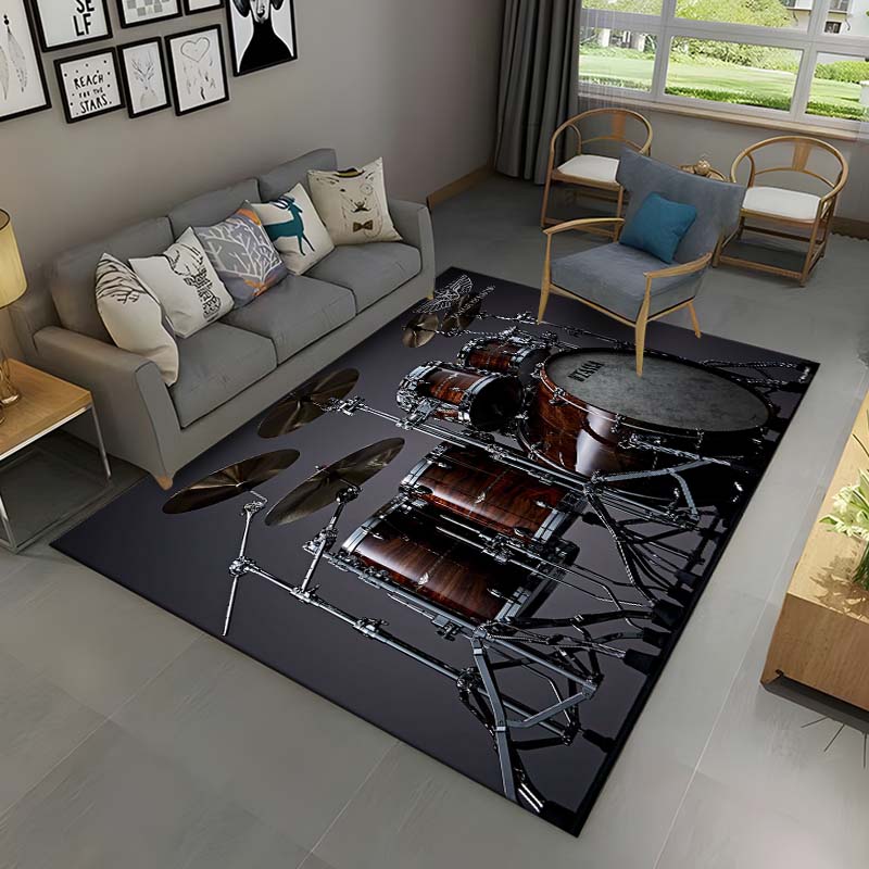 3D Drum Kit Music Instruments Area Rug Large,Carpet Rug for Living Room Bedroom Sofa Doormat Decor,Kid Play Non-slip Floor Mat