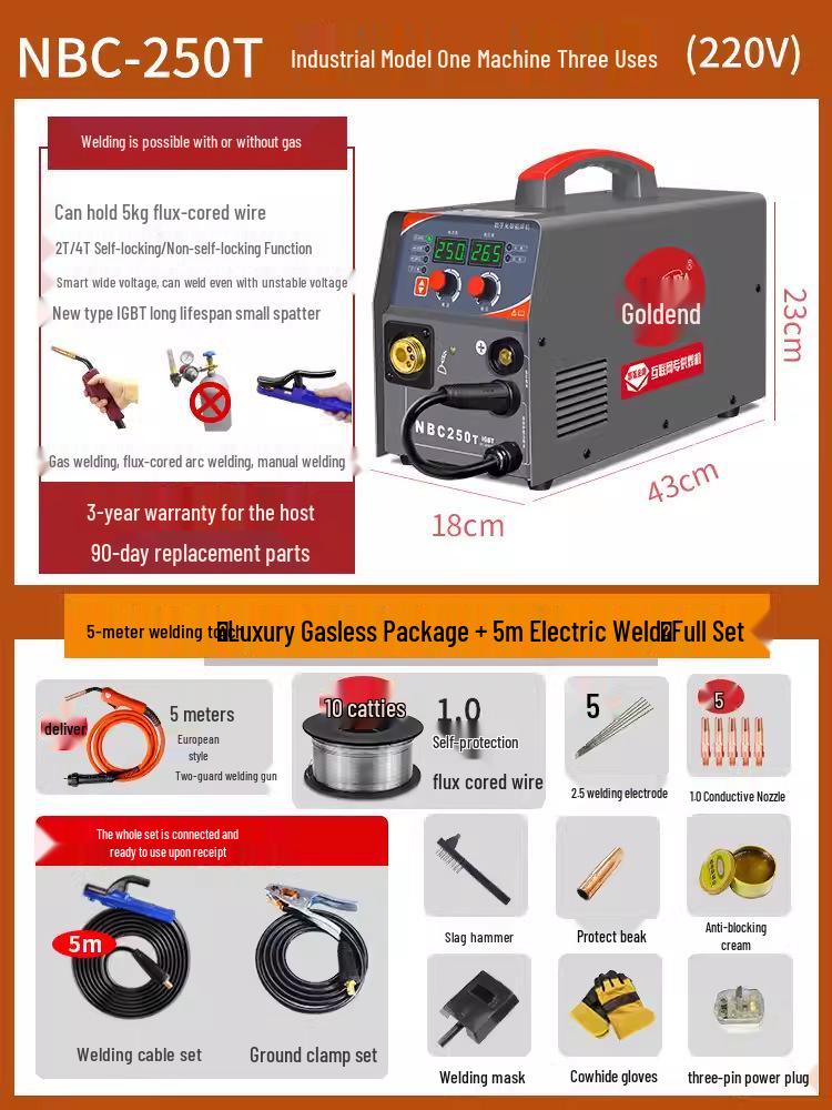 Gold Dual-Use 220V Gasless MIG Welder for Stainless Steel Spot Welding