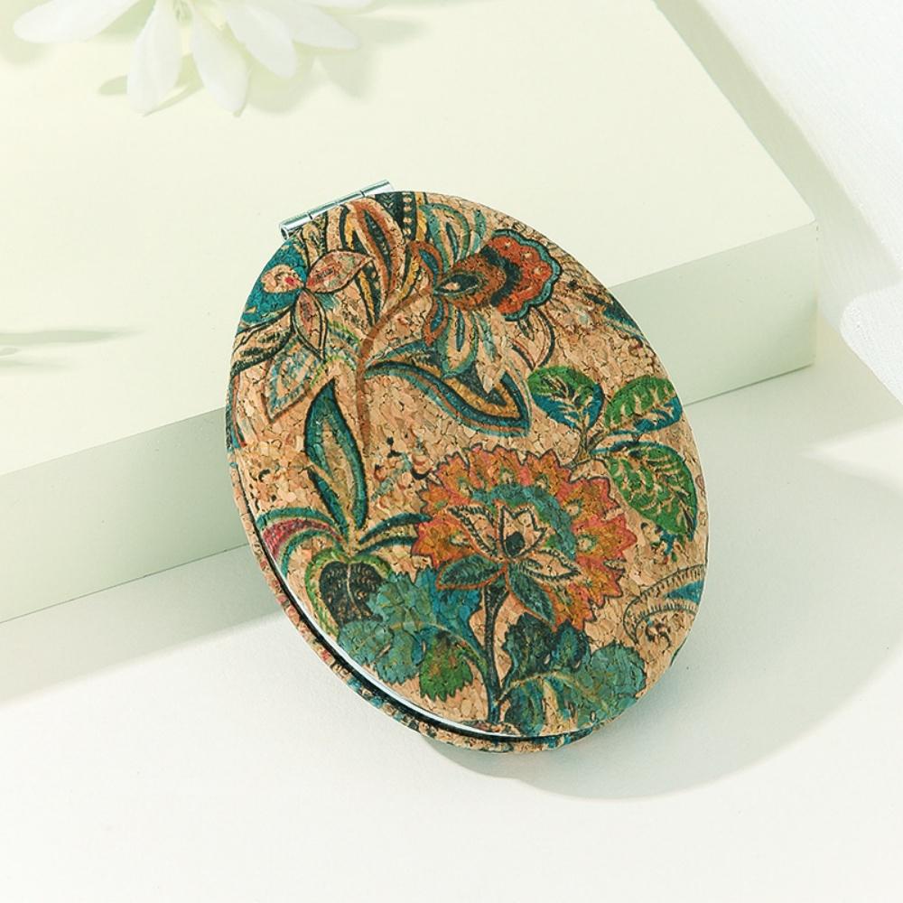 Cork Makeup Mirror Compact Folding Vanity Mirror Double Sided Makeup Mirror Cork For Girls Desk Travel Bag