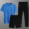 Leisure Sports Short Sleeved T-shirt, Long Pants, Ice Silk Set, Men's Summer Three Piece Set