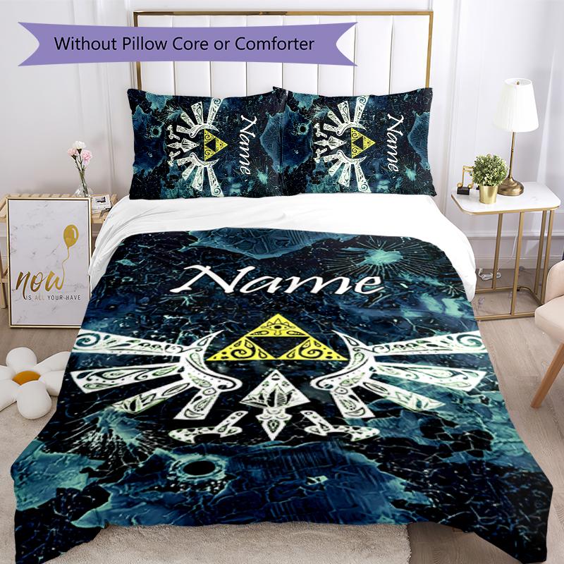 3pcs Custom Name The Legend of Zelda Breath of the Wild Bedding Set Duvet Cover Closure Includes 1 Duvet Cover & 2 Pillowcases for All Seasons Bedroom