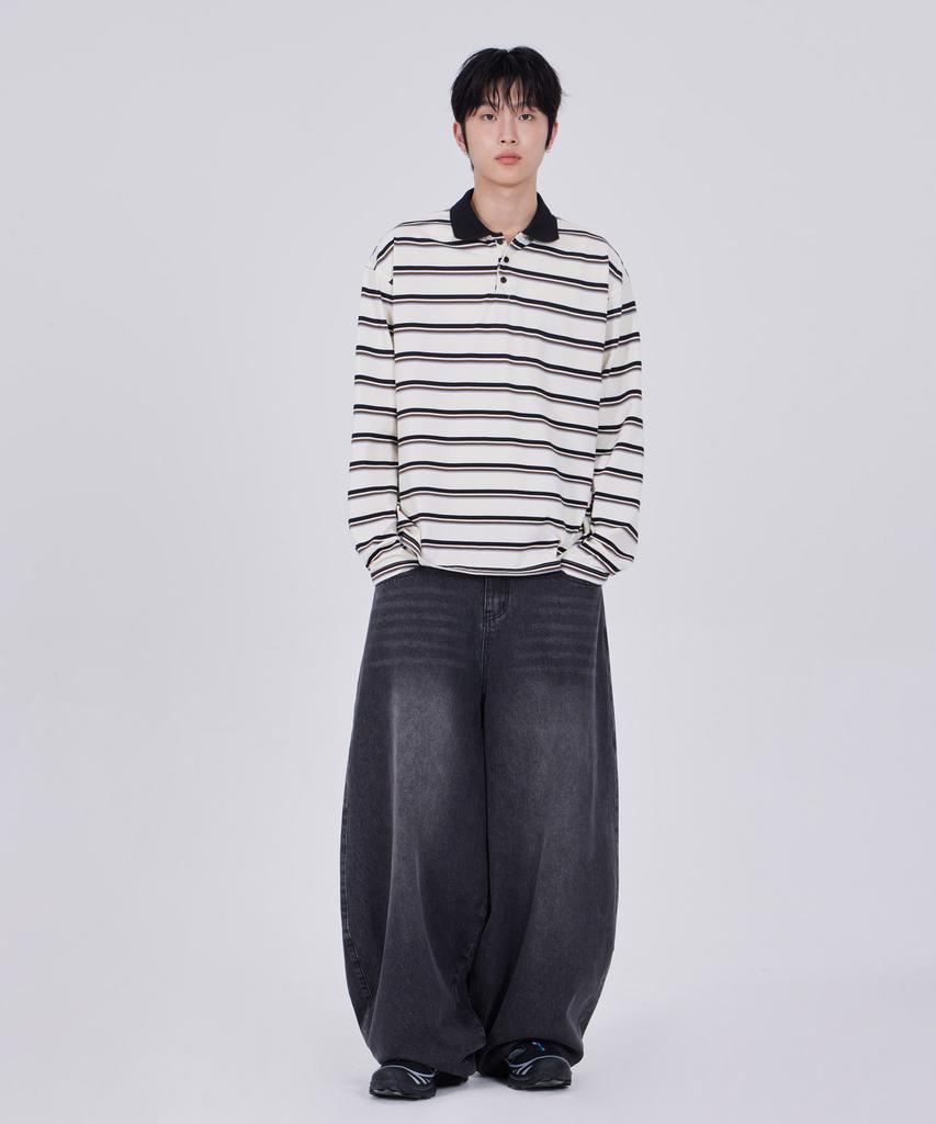 GLW Oversized Striped Collared T-Shirt Ivory