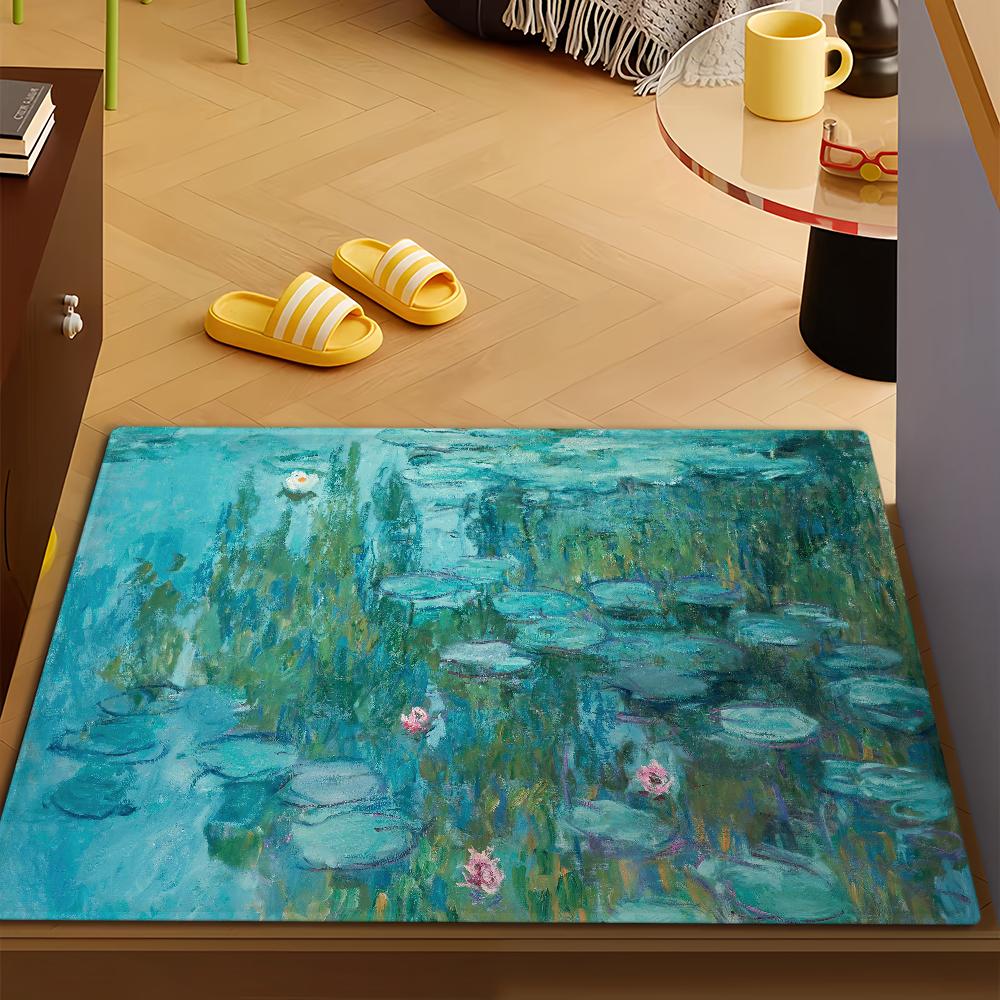 Felpudo de Puerta Alfombra de Piso Decorativa Versátil de Franela Secado Rápido Absorbente Suela Antideslizante Microfibra de Baño Pintura al Óleo Lotus M-Monet