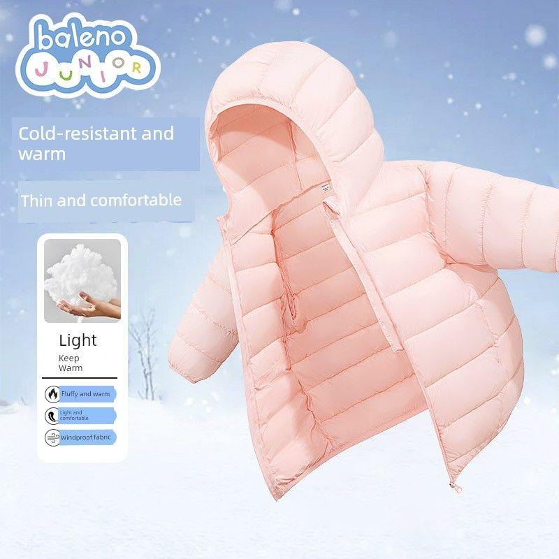 Baleno Kids Children s Cotton Clothes Winter Girls  Lightweight Cotton Jacket Autumn and Winter Style Girls  Warm Hooded Coat Winter Clothing Powder#Solid Color 130