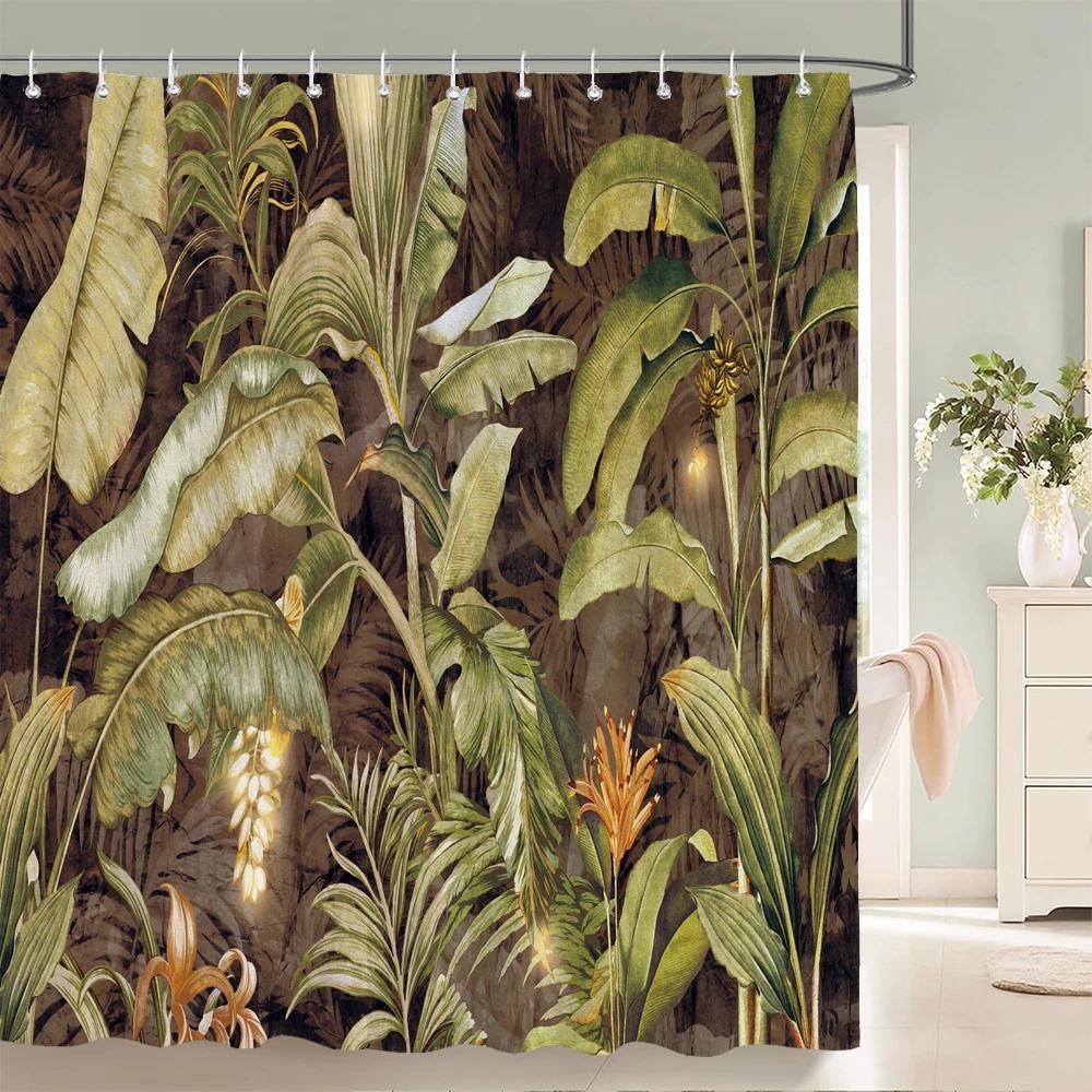 Modern style Shower Curtain 3D Tropical Plant leaves Printed Fabric Bathroom Curtains Home Bathtub Decor Curtain with Hooks