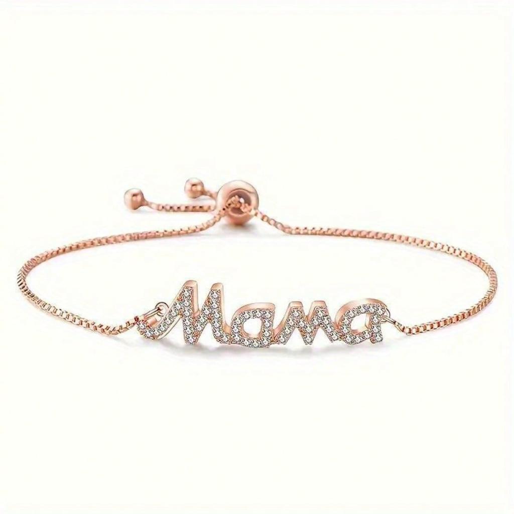 1 Exquisite and Elegant "mom" Letter Bracelet Set with Shiny Zircon, Luxurious Adjustable Drawstring Jewelry Bracelet, Mother's Day Thanksgiving Gift
