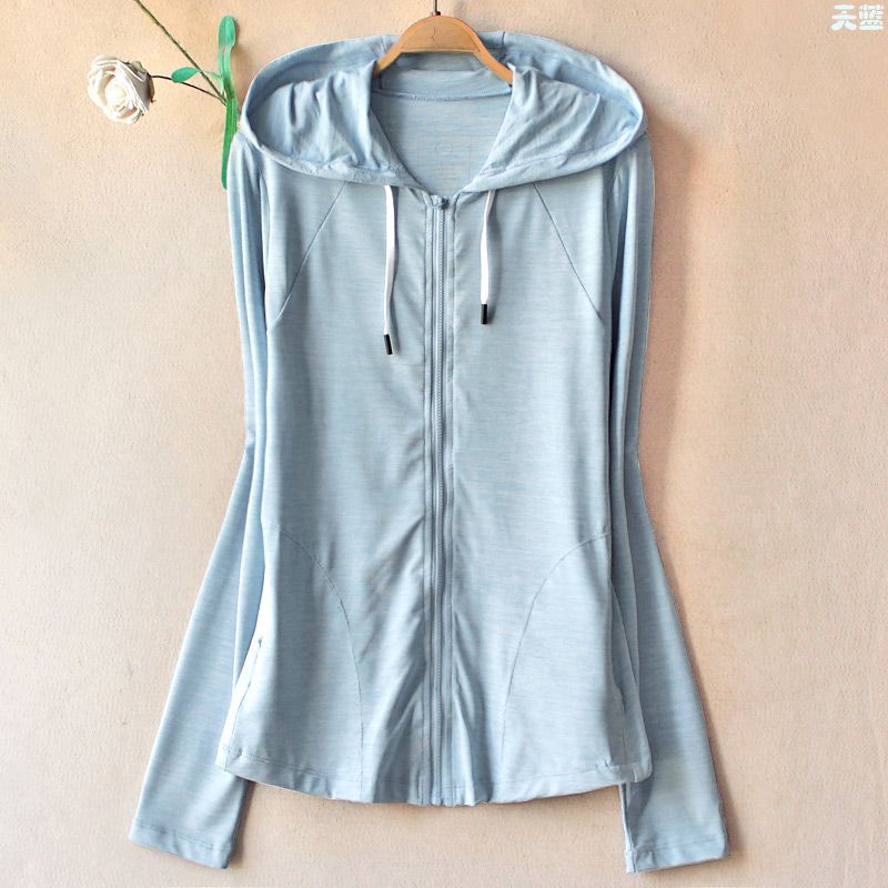 Export Spring and Summer Thin Women's Outdoor Sports Hooded Sun Protection Clothing Running Quick-Drying Elastic Cardigan Long Sleeves T-shirt 707