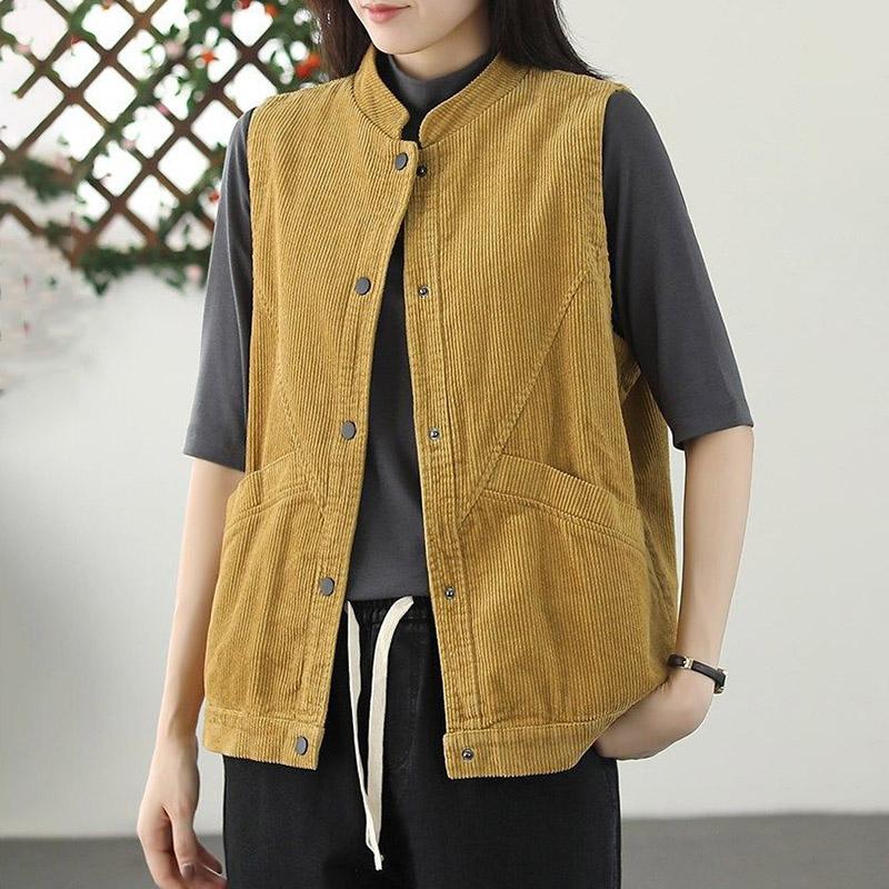 Gilet da Donna Cotone Senza Maniche Lino Denim Gilet Oversize Vintage Versatile Casual Bottoni Gilet