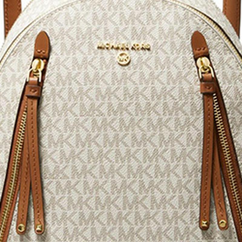 Michael Kors Mk Brooklyn Monogram Canvas And Leather Trimmed Backpack Medium Women backpack Ivory Brown 30H1GBNB2B-149