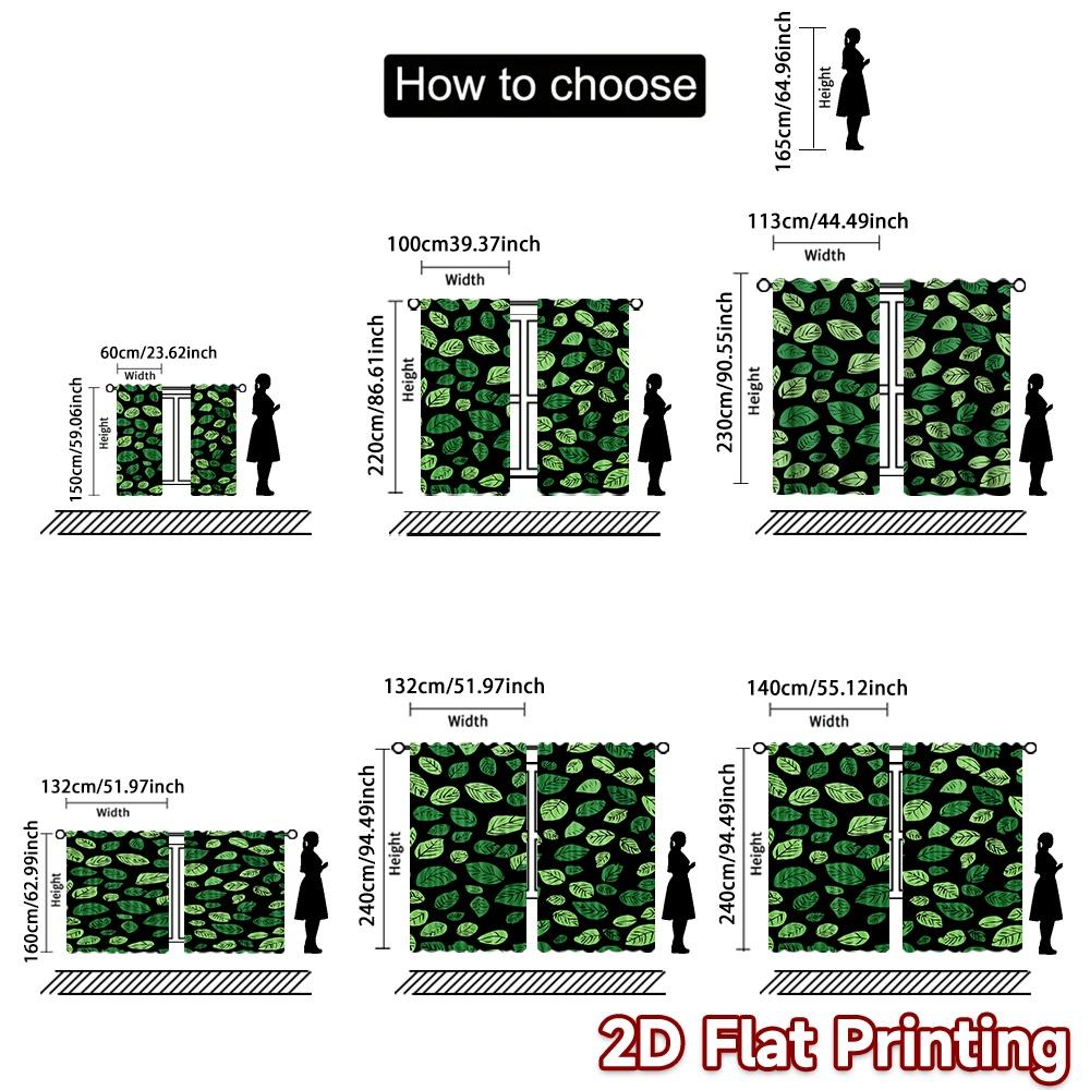 Flat Printing Curtains Without Rod Green Leaf Design Dark Background Valentine Is Day Holiday Digital Set Of 2 Made Polyester
