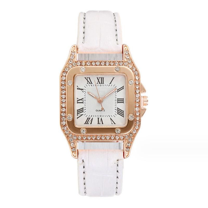 Elegant Roman Numeral Rhinestone Ladies Square Watch & Gift Set
