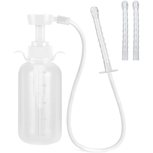 Yirdapall Multi-Purpose Cleansing Pump Enema Syringe for Anal Cleansing, Manual Pump, 300ML, 65cm Tube, 3 Replacement Nozzles, Unisex