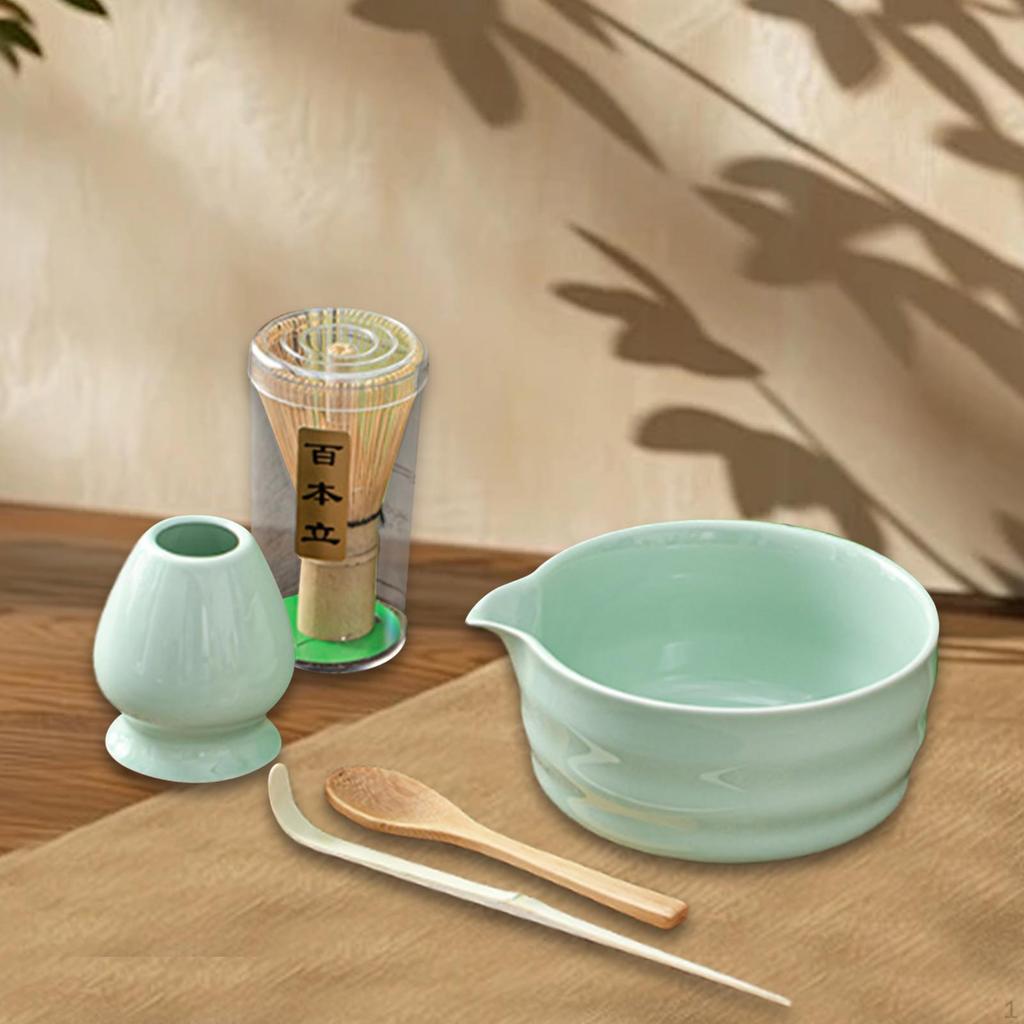 5 Pieces Matcha Whisk Set Bowl with Spout Handmade Tea Ceremony Traditional Gift for