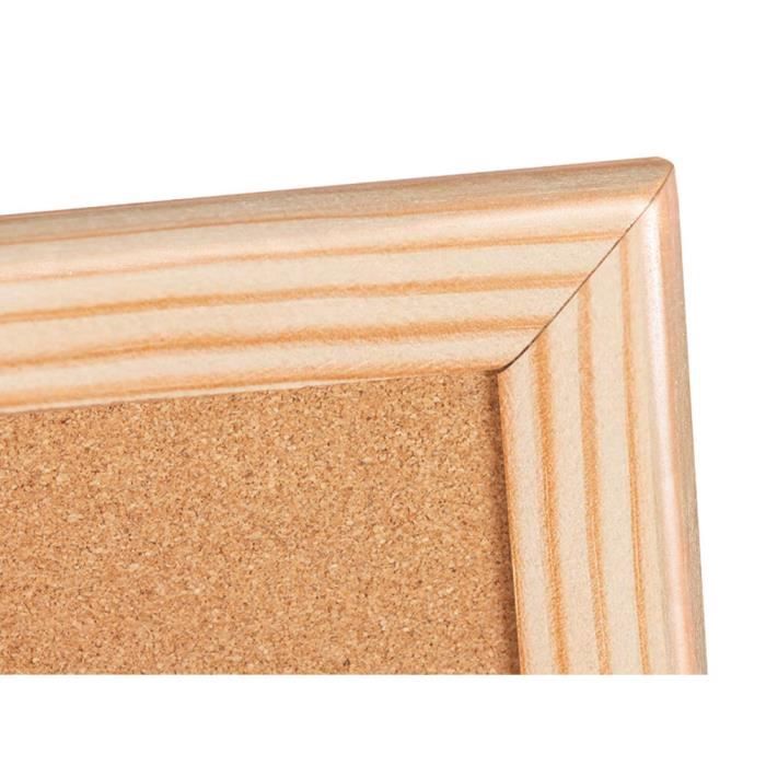 Tableau liège q-connect mural cadre bois pin naturel 2 faces inclus 5 épingles mémo fixation mur épaisseur 1mm 40x30cm