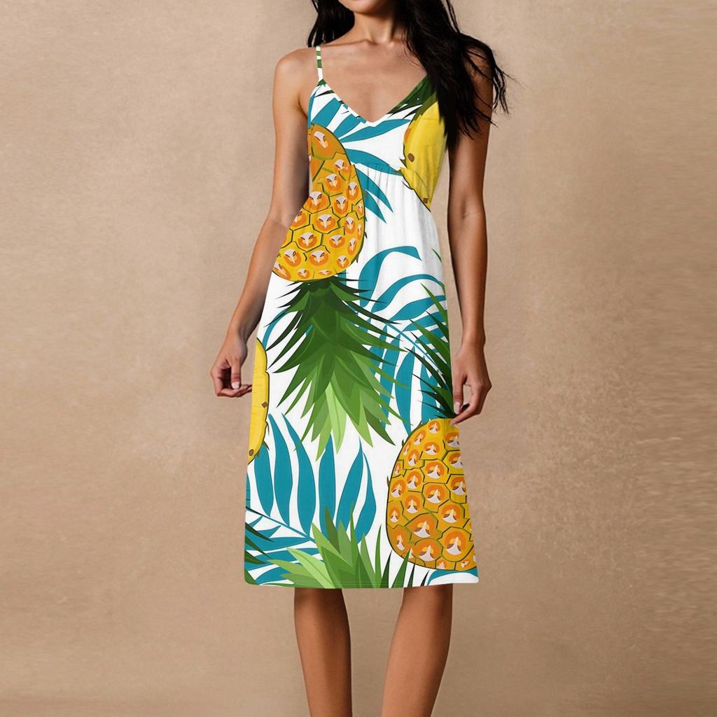 Women's Spaghetti Strap Backless Bow Loose Casual Beach Holiday Dress Sundress