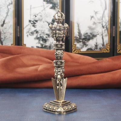 Pure Copper Three-Sided Pumba Demon-Slaying Desktop Ornament Tantric Ritual Instrument Prong Vajra Pestle Cra