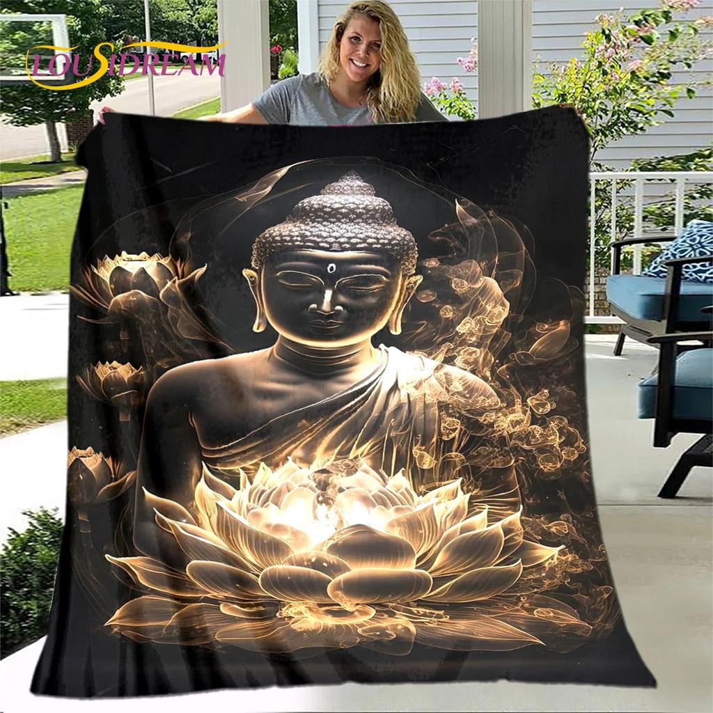 Manta 3D Sakyamuni Buddha Guanyin Bodhisattva budismo fe religión manta suave para el hogar orar dormitorio camas funda de sofá