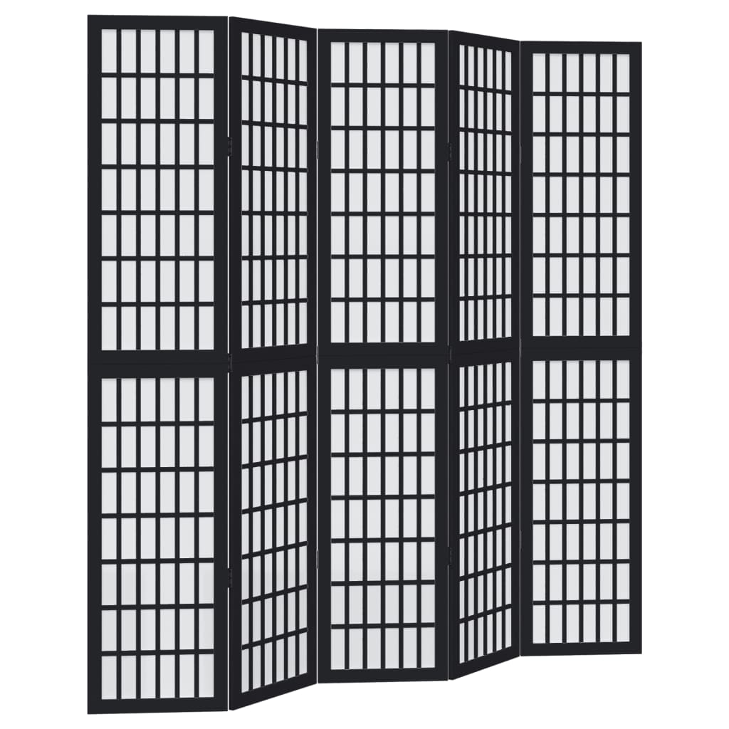 Vidaxl Room Divider, 5-Panel, Black, Solid Paulownia Wood