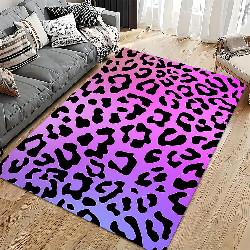 Leopard Print Pink Gradient Carpet suitable as a non-slip mat for the living room or bedroom sofa