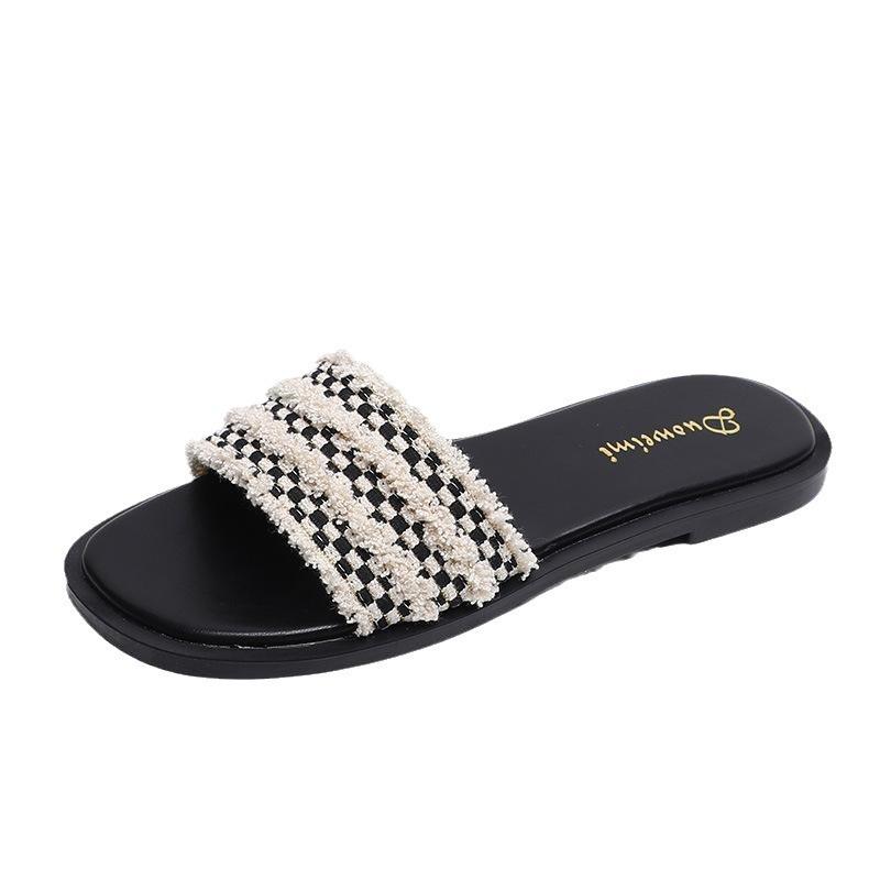 Flat-bottomed French One-word Slippers Women's Summer Wear 2025 Summer New Fashion Seaside Beach Sandals Large Size Shoes