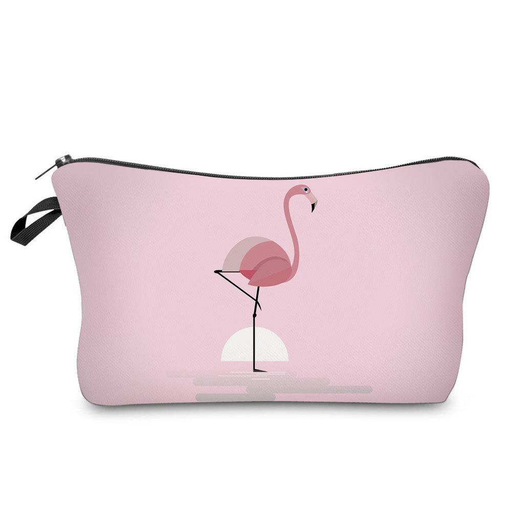 Women Flamingo Print Cosmetic Bag Toiletries Organize Travel Storage Case 6364 CLE