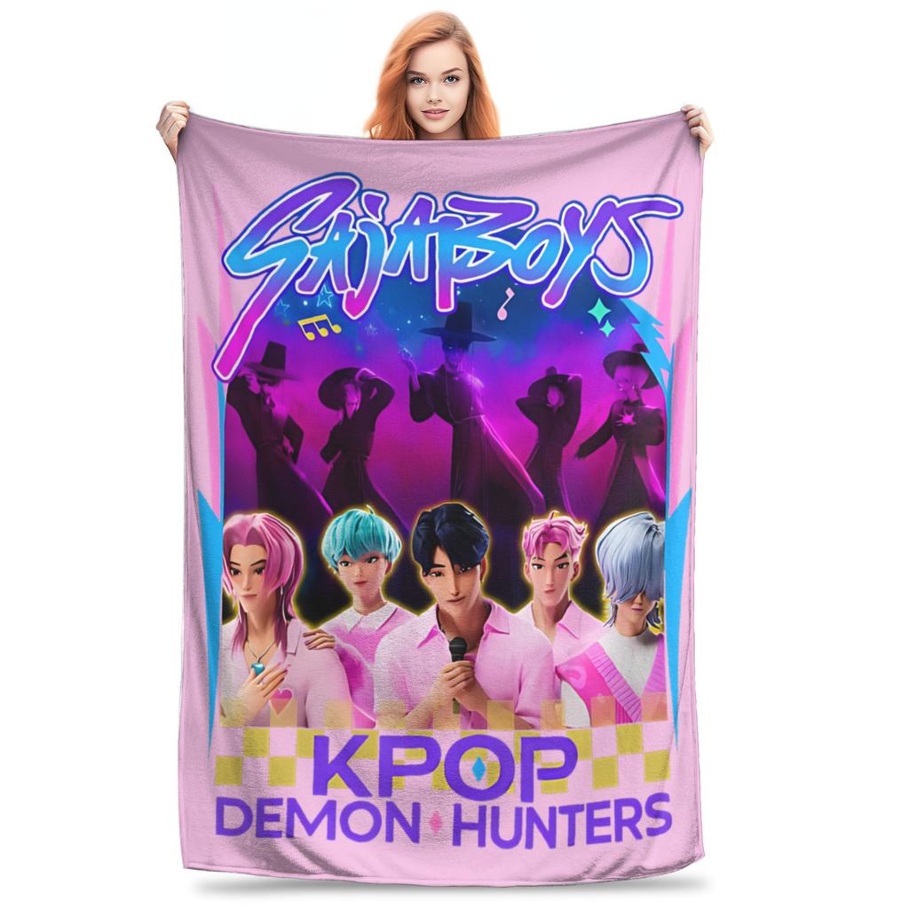 Kpop Lovci démonů Zoey Huntrix Přikrývky Plyšová z korálového rouna Super měkká přehozová deka na postel, pohovku, do ložnice, prošívaná