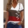 Elegant Fashion Vacation Abstract Painting Color Block Geometric Stripe Graphic Full Print Breathable V-Neck Short Sleeve T-Shirt