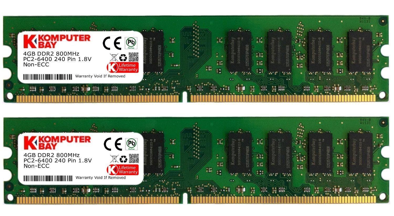 

KOMPUTERBAY 8GB (2 X 4GB) DDR2 DIMM (240 PIN) 800Mhz PC2 6400 PC2 6300 8 GB - CL 5