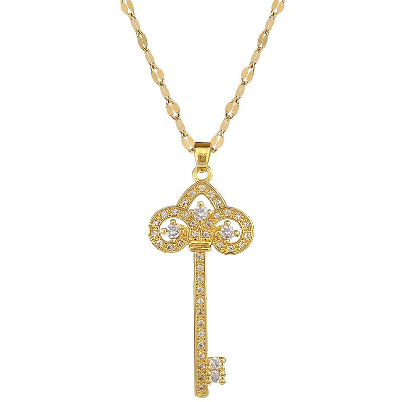 Crown Key Light Luxury Temperament Gorgeous Full Diamond Necklace Women'S Versatile Collarbone Chain Titanium Steel Chain
