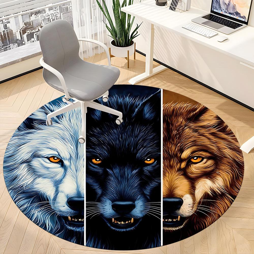 1PC Wolf Pack Office Round Area Rug, Indoor Mat Suitable ForOffice, Under Office Chairs Bedroom Living Room Home Decor, Room Deco f172