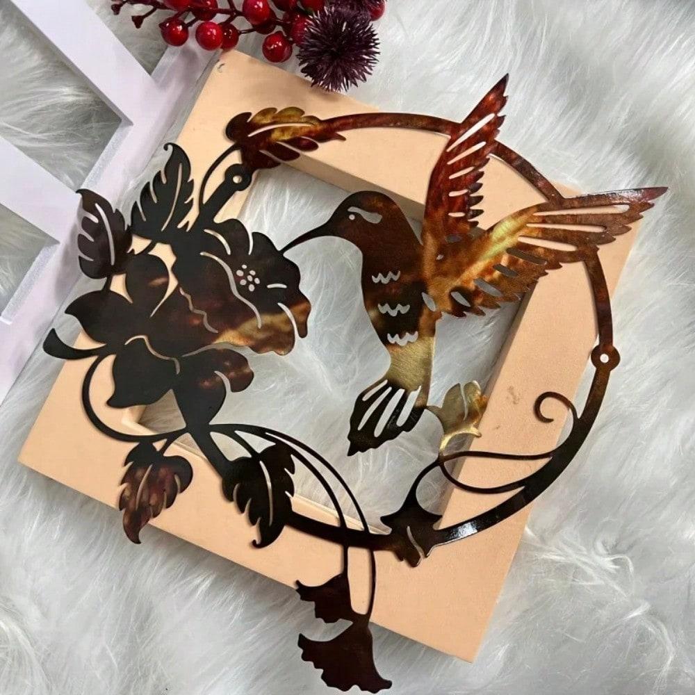 Metal Round Hummingbird Wall Sculpture, 3D Home Decor Art, Garden Ornament, Handmade Iron Craft