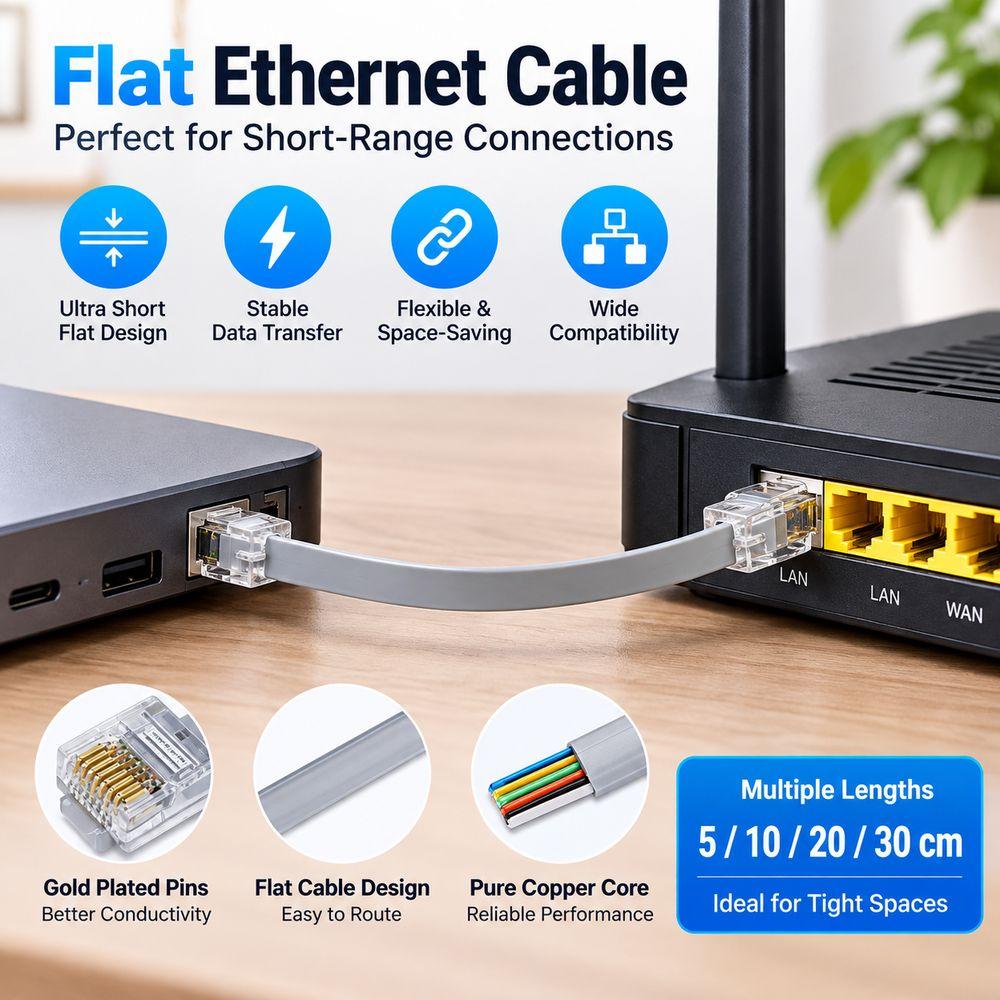 5/10/20/30cm Flat Ethernet Cable 8P8C Connector RJ45 Ethernet Cable for PS5/Xbox/PS4/PS3 For NAS